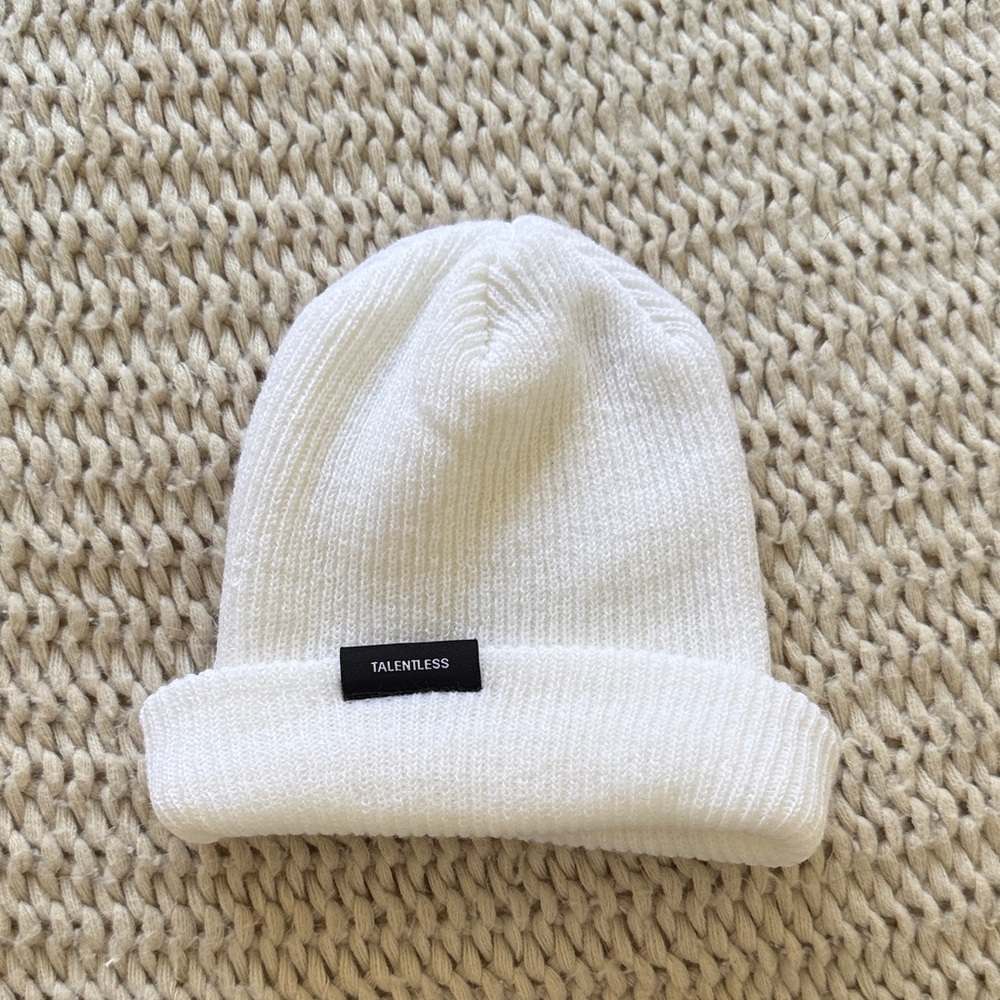Talentless Classic White Knit Beanie